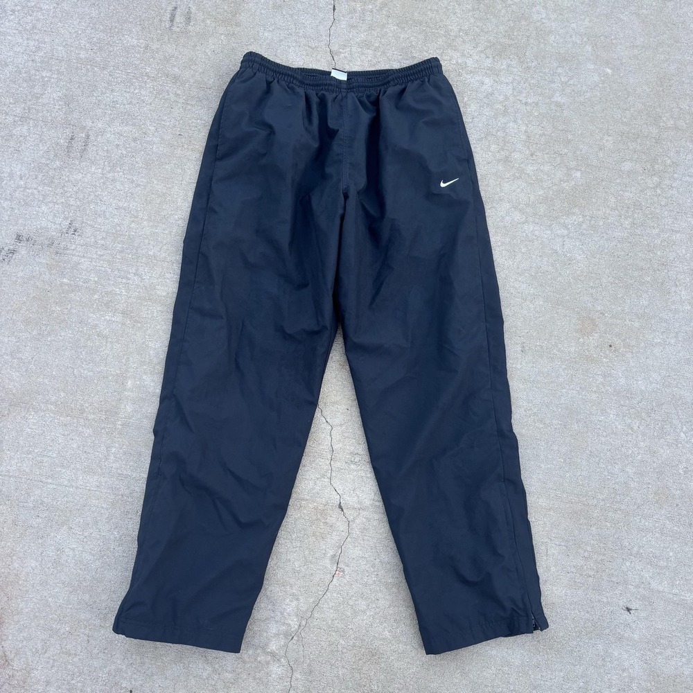 Nike Track Pants Mens Large Black Woven Elastic Waist Zip Hem Athletic Running